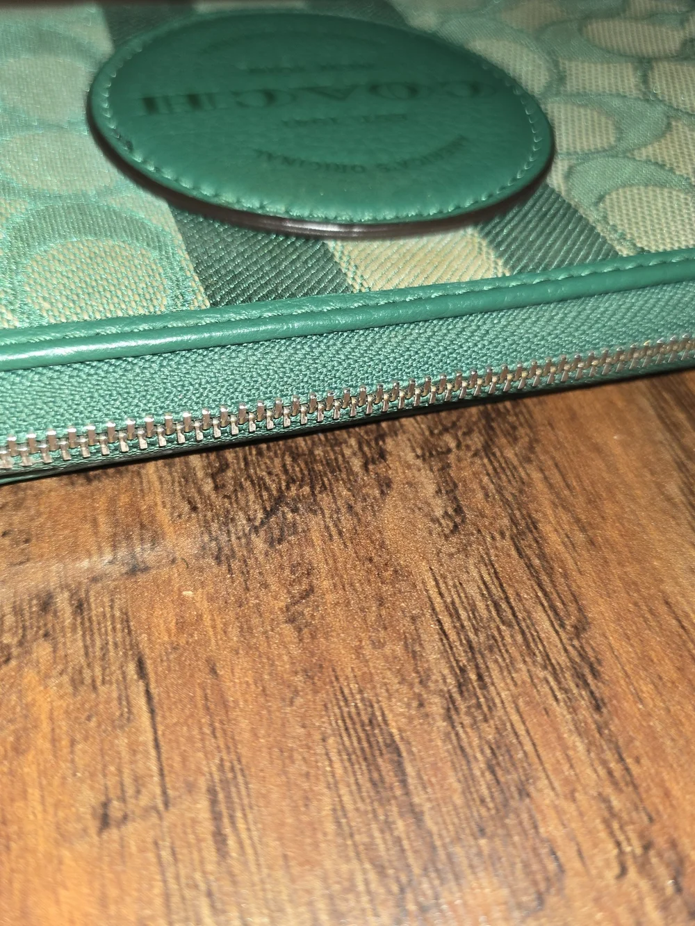 COACH Green Signature Wristlet Phone Case